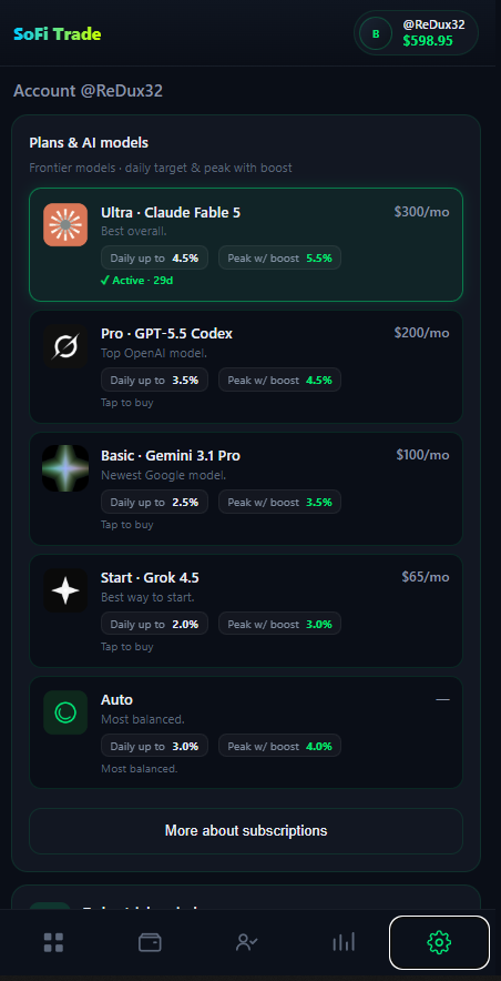 SoFi Trade Settings and AI model plans for @SofiTrade